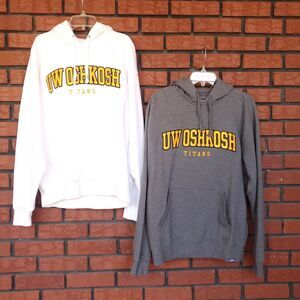 UW Oshkosh Titans Hoodie Lot of 2 Size M Hooded Sweatshirt Wisconsin White Gray